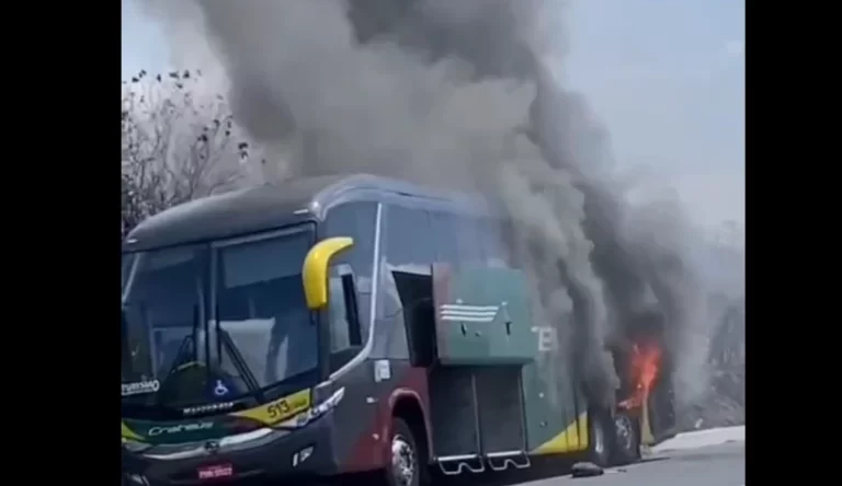 Ônibus de banda do cantor Matheus Fernandes pega fogo