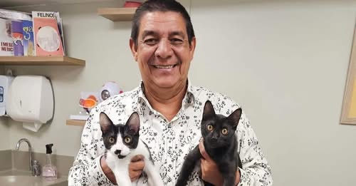 Zeca Pagodinho adota gatinhos e batiza de Botafoguinho e Pantera